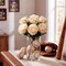 6PCS Baseball Rose Artificial Flowers with Leaves, White Silk Faux Roses 15.7" Sports Theme Flower Bouquet for Wedding, Party, Graduation & Table Centerpieces